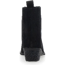 Black Ankle Boots with Low Block Heel in Suede for Women