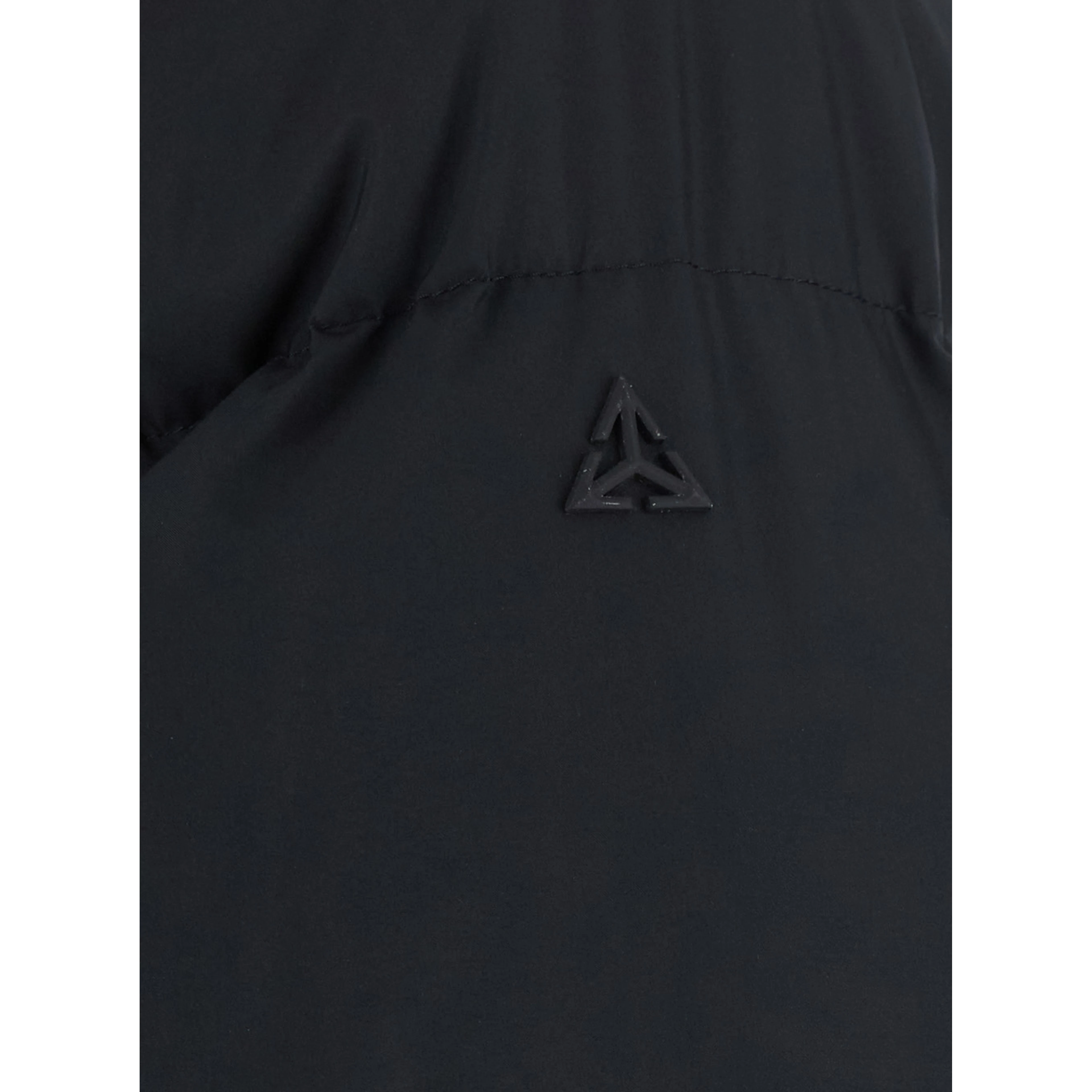 black Down jacket with fixed hood and long sleeves in Tech Fabric for men