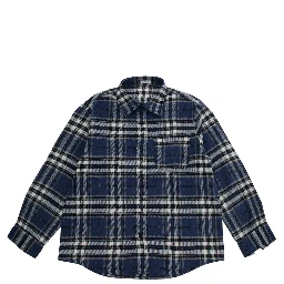 Blue Shirt with classic collar and all-over check motif in cotton boy