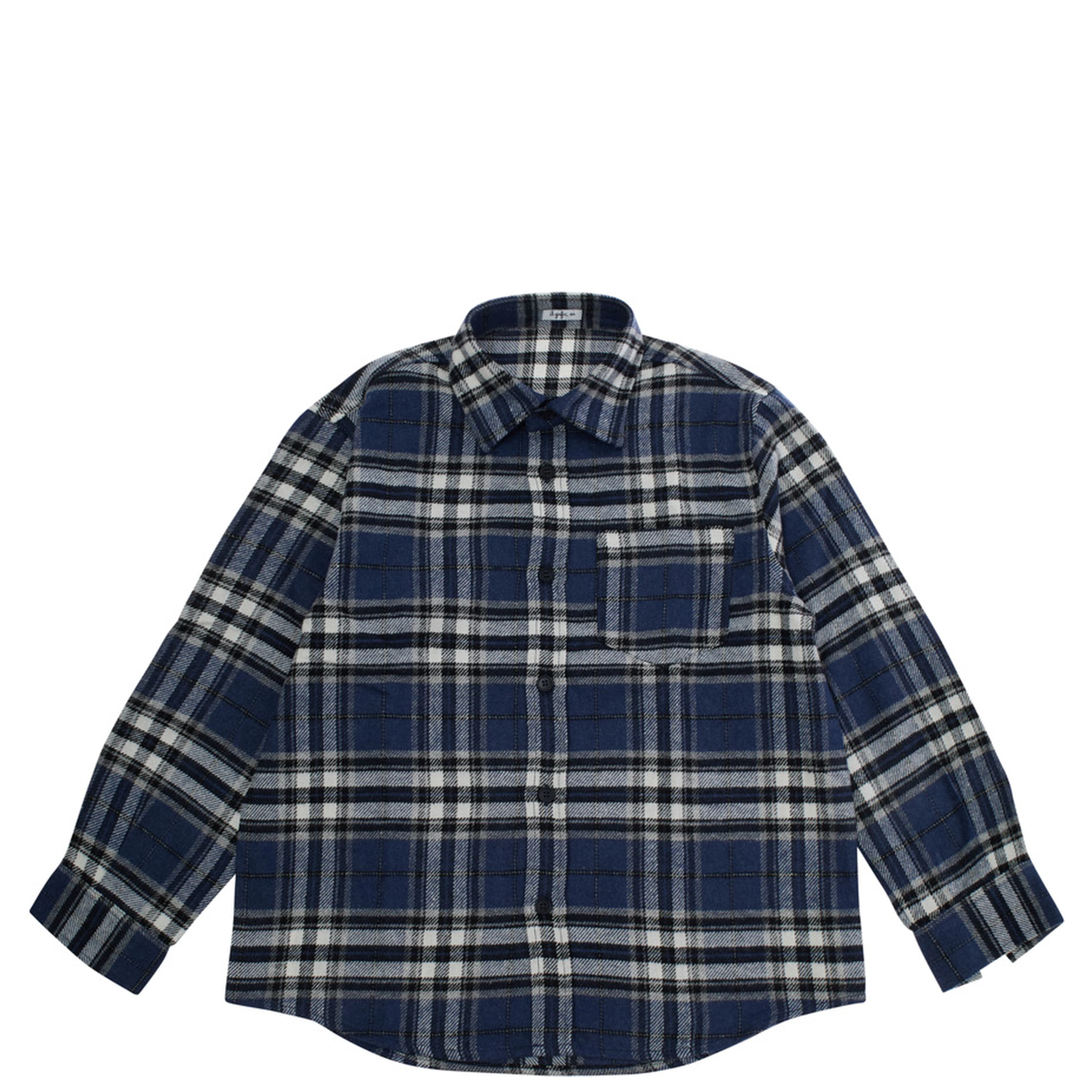 Blue Shirt with classic collar and all-over check motif in cotton boy