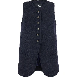 Blue Sleeveless Round Neck Jacket with A-Line Design in Blend Wool Women