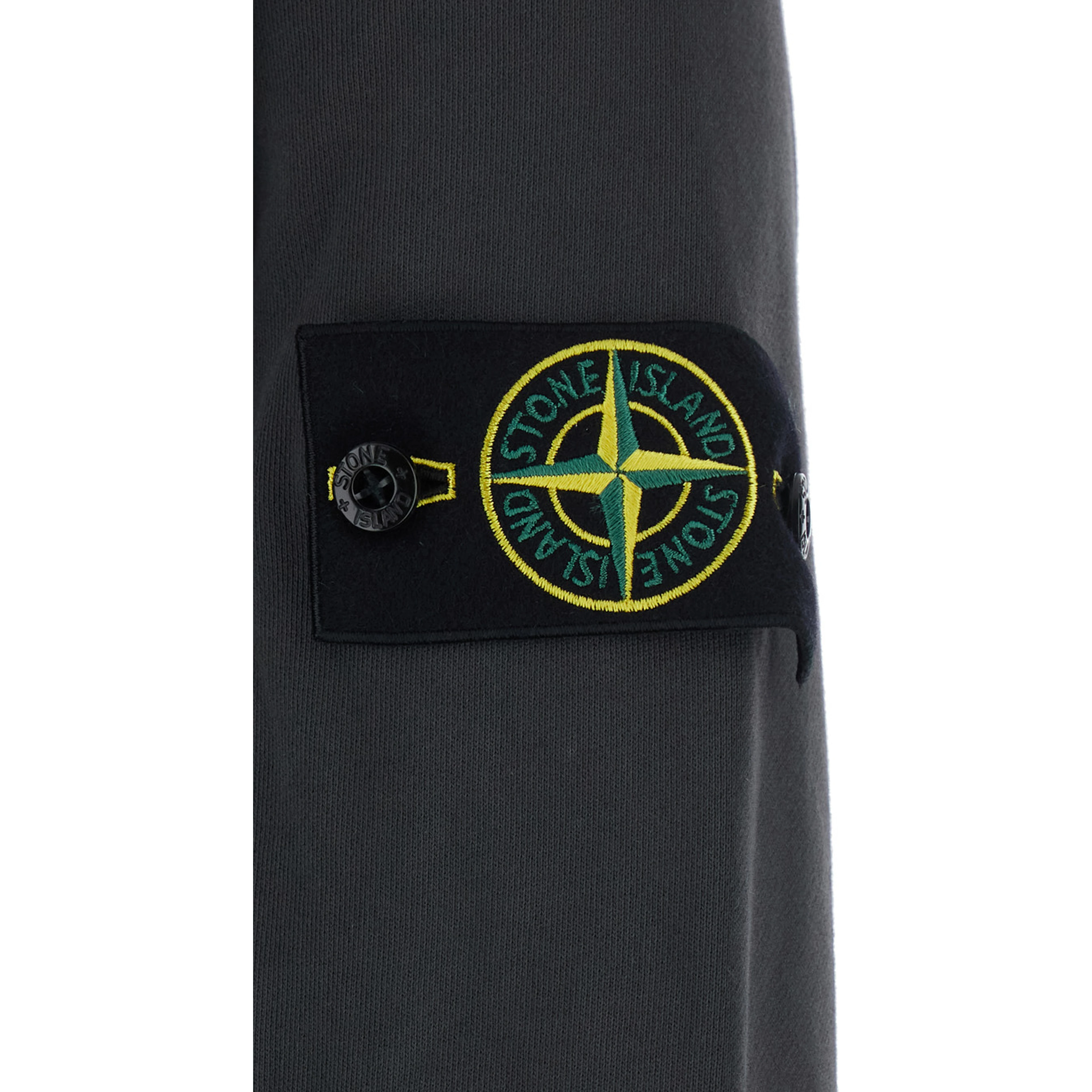 Grey Hooded sweatshirt with fixed hood and logo patch on the sleeve in cotton for men