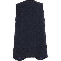 Blue Sleeveless Round Neck Jacket with A-Line Design in Blend Wool Women