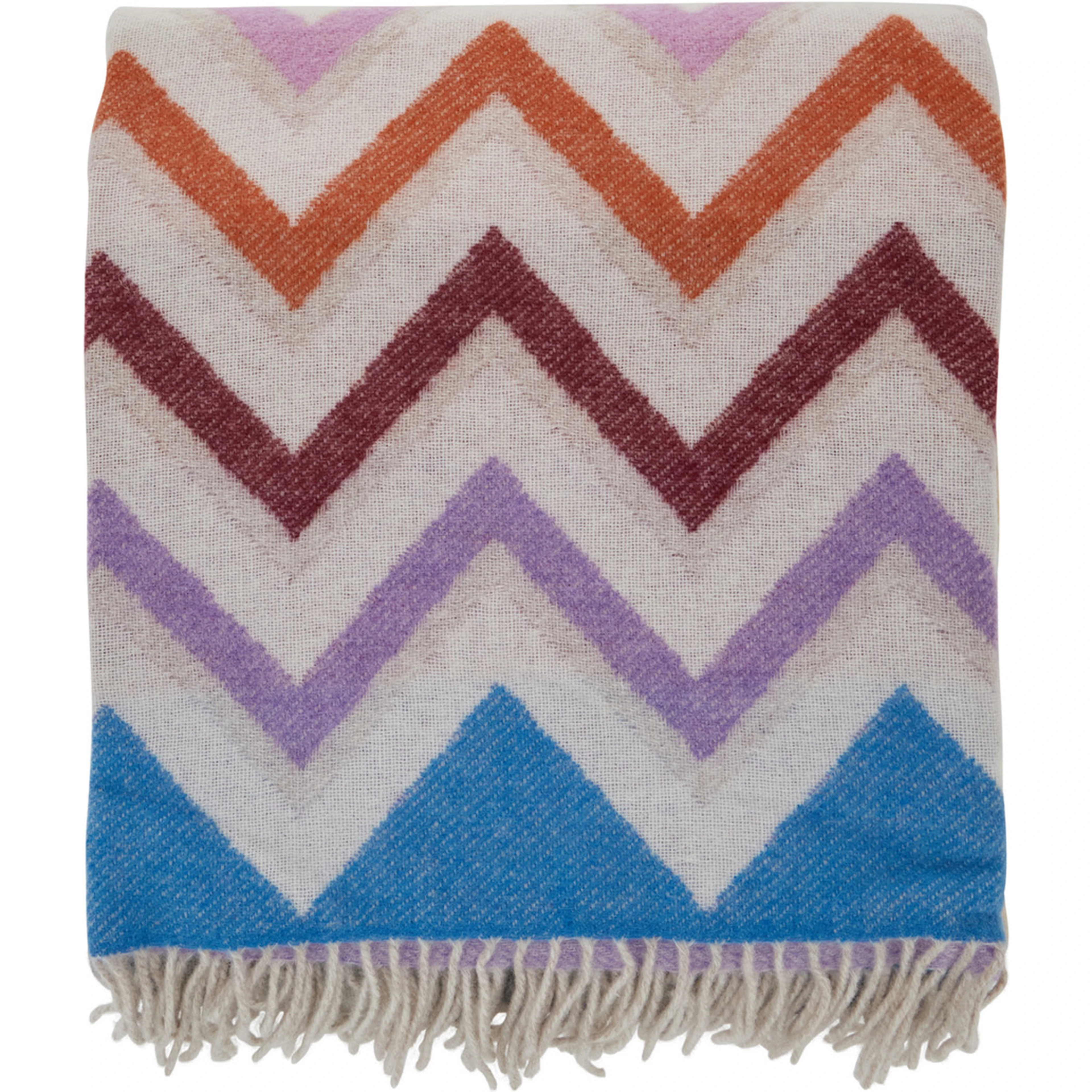 Blanket Watamu with Fringed Edge and ZigZag Motif in Multicolor Blend Wool Unisex
