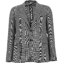 Grey Single-Breasted Jacket with Notched Revers and All-Over Houndstooth Motif in Cotton and Linen Man
