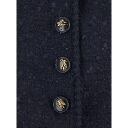 Blue Sleeveless Round Neck Jacket with A-Line Design in Blend Wool Women