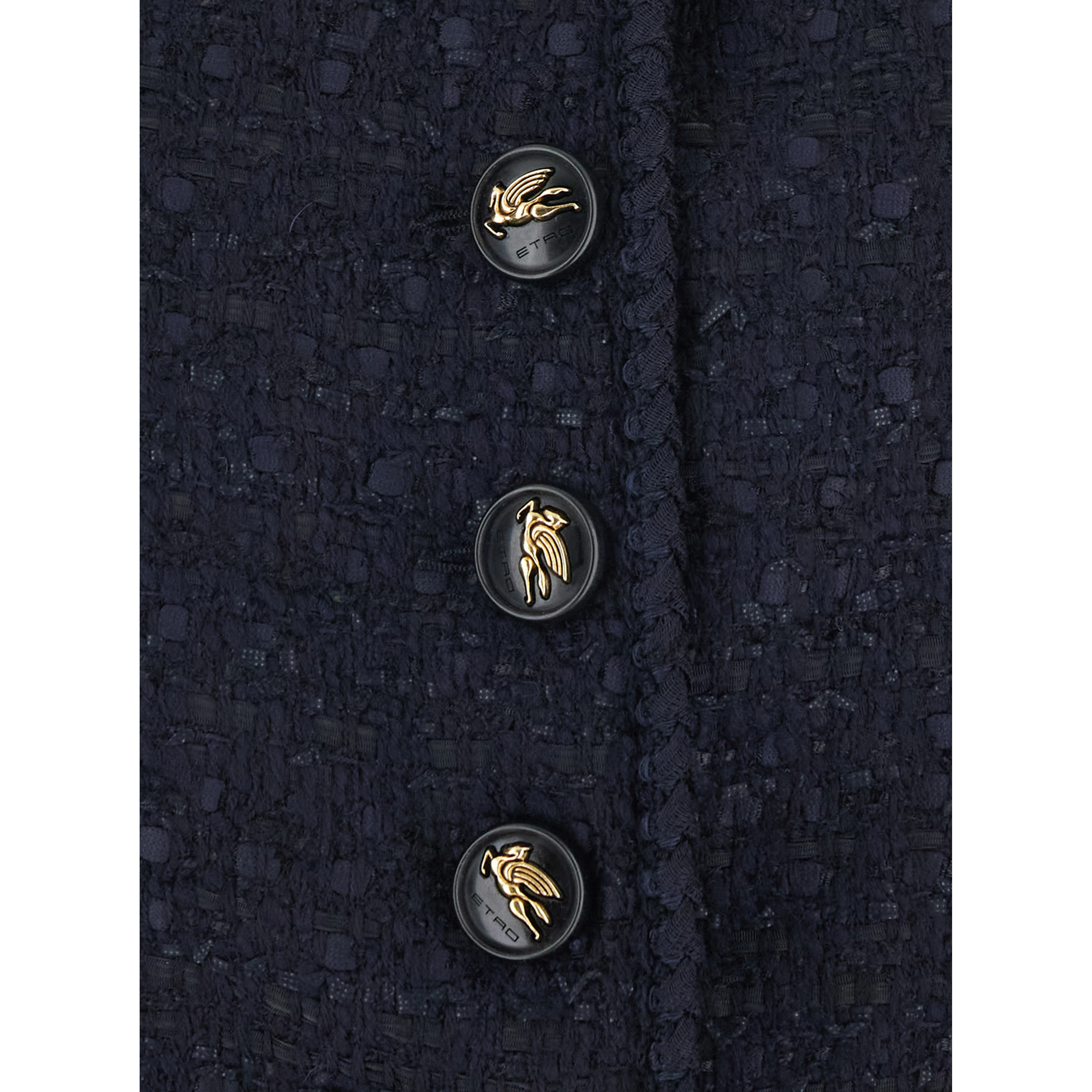 Blue Sleeveless Round Neck Jacket with A-Line Design in Blend Wool Women