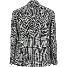 Grey Single-Breasted Jacket with Notched Revers and All-Over Houndstooth Motif in Cotton and Linen Man