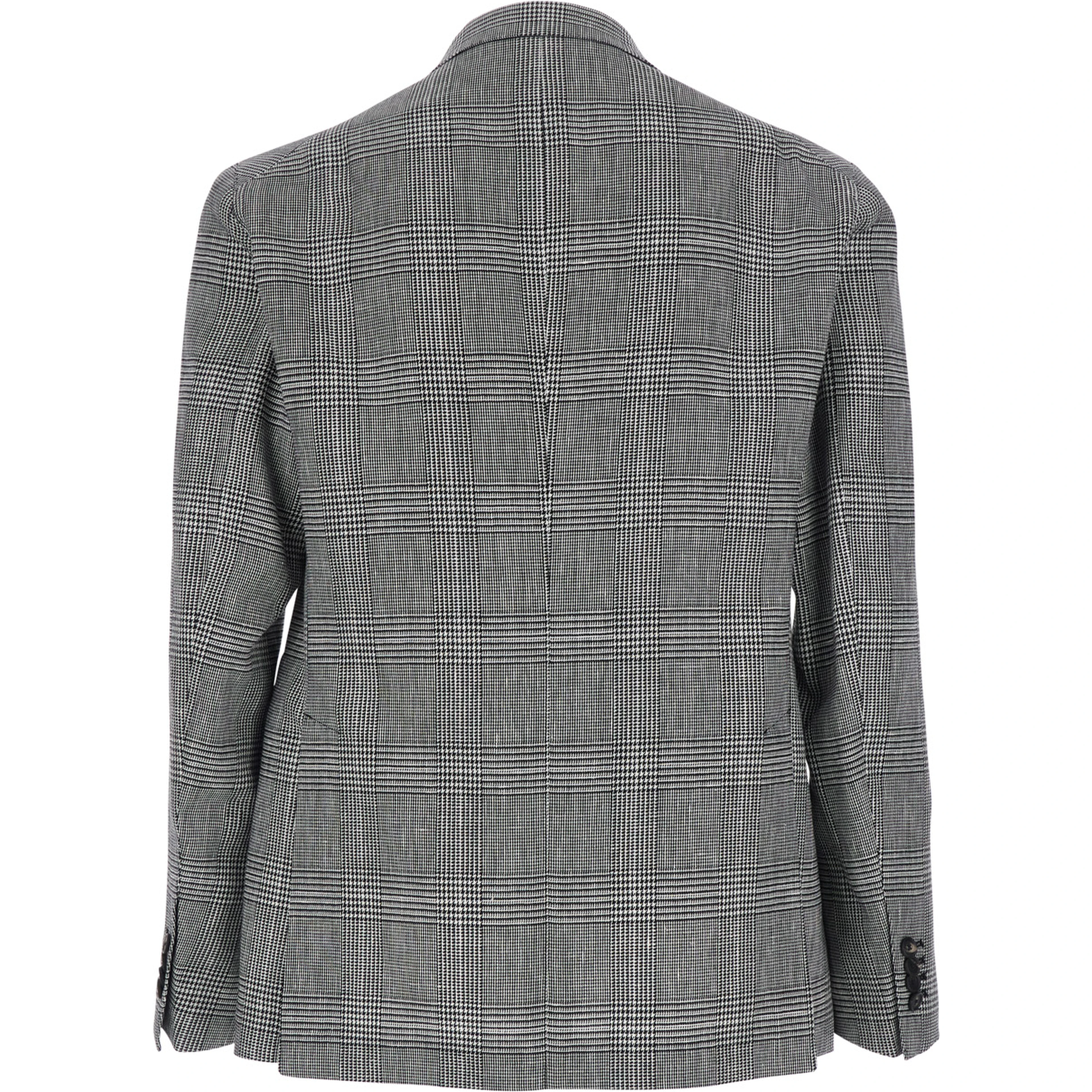 Grey Single-Breasted Jacket with Notched Revers and All-Over Houndstooth Motif in Cotton and Linen Man