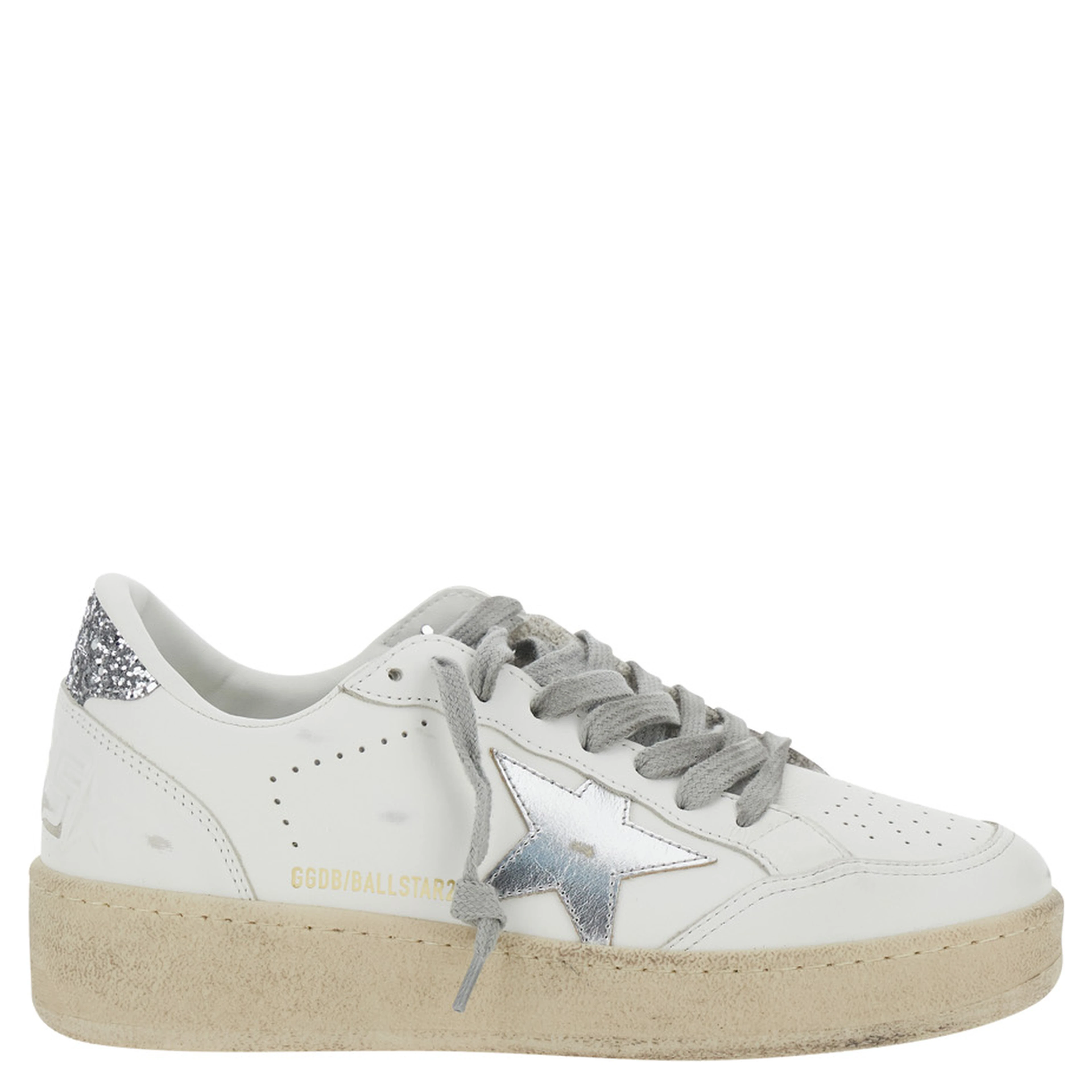 Ballstar 2 White Sneaker with Star Patch with Glitter and Glitter Heel and Logo Lettering in Leather Women