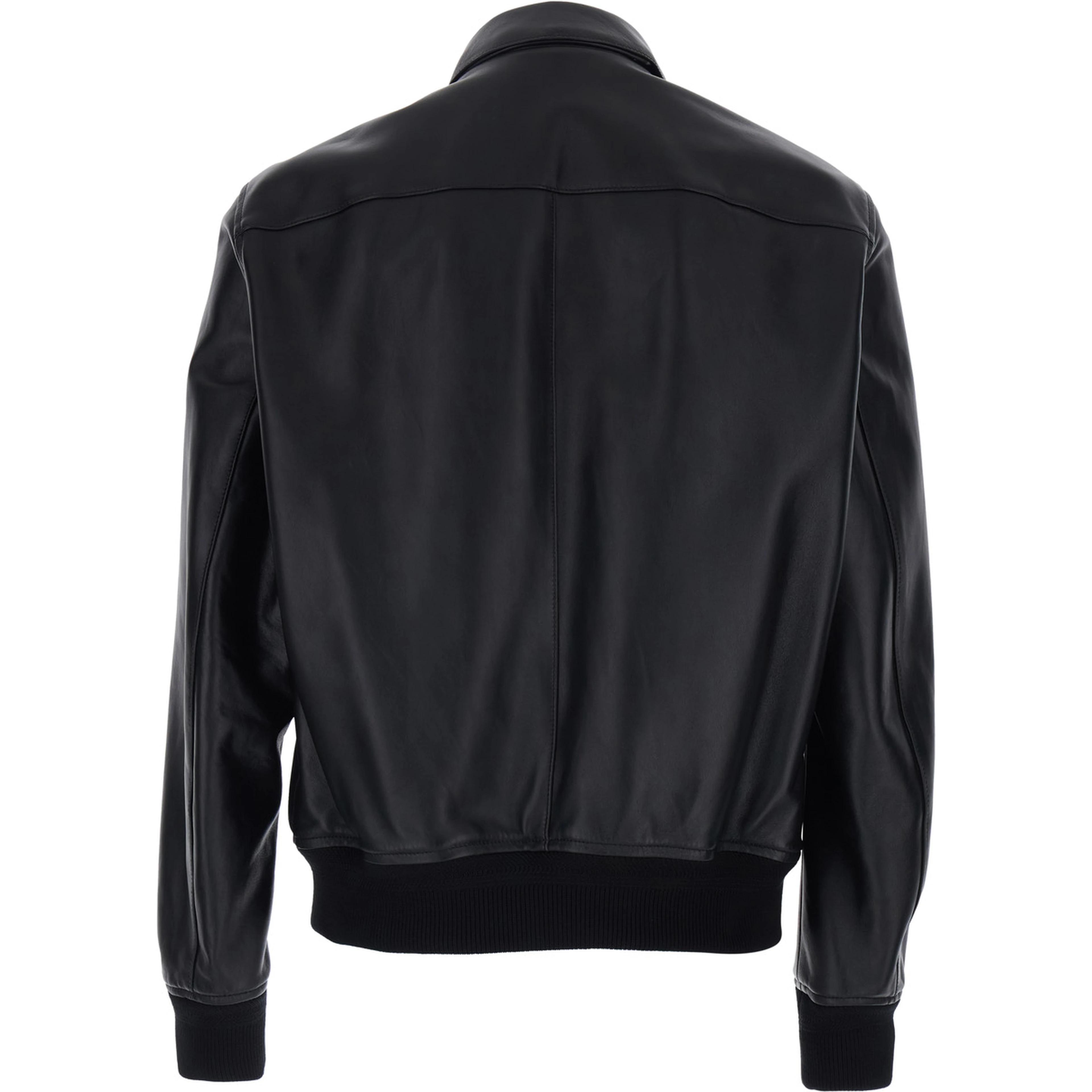 Black Jacket with Classic Collar and One Zip Pocket on the Sleeve in Leather for Men