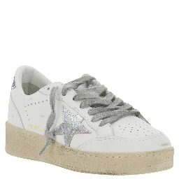 Ballstar 2 White Sneaker with Star Patch with Glitter and Glitter Heel and Logo Lettering in Leather Women