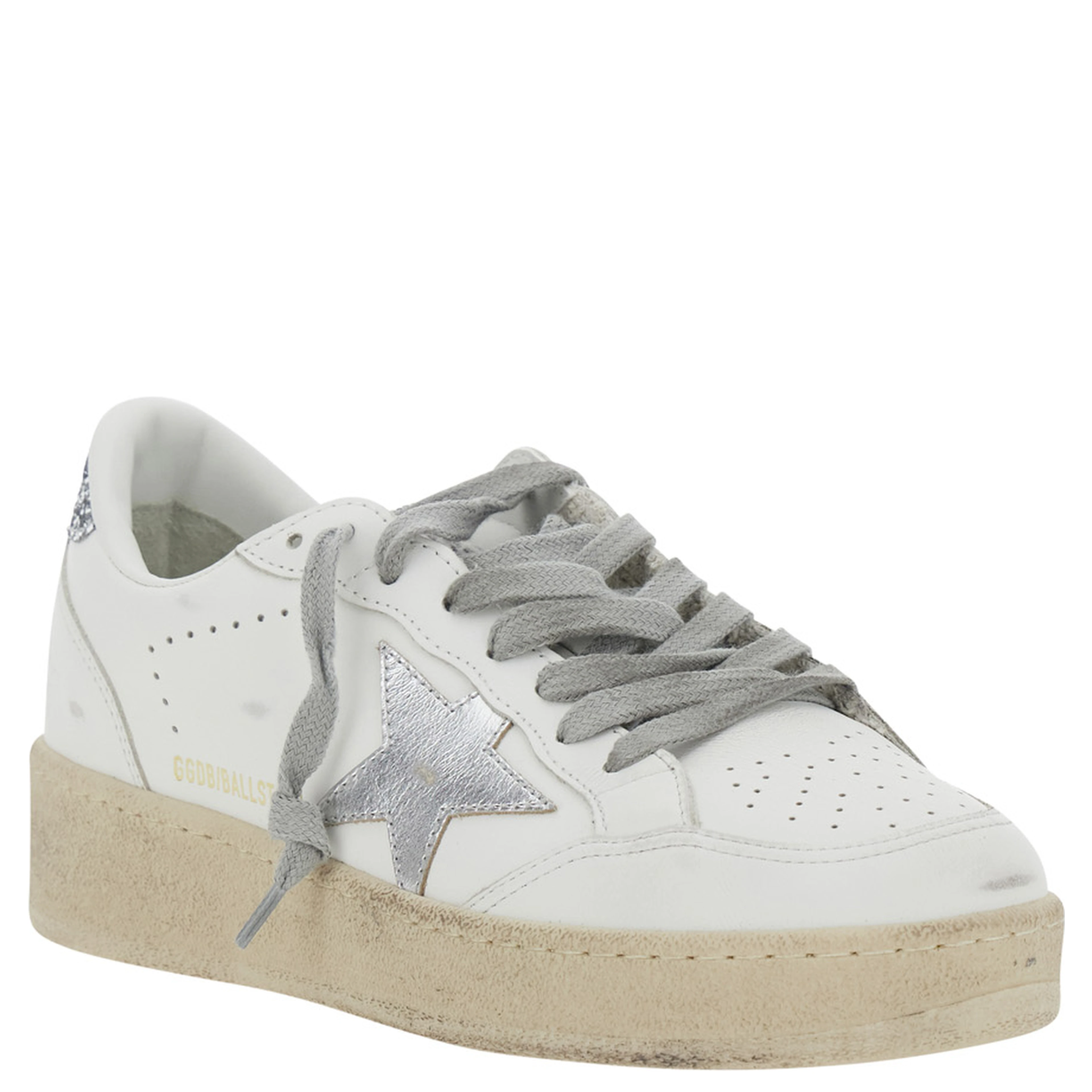 Ballstar 2 White Sneaker with Star Patch with Glitter and Glitter Heel and Logo Lettering in Leather Women