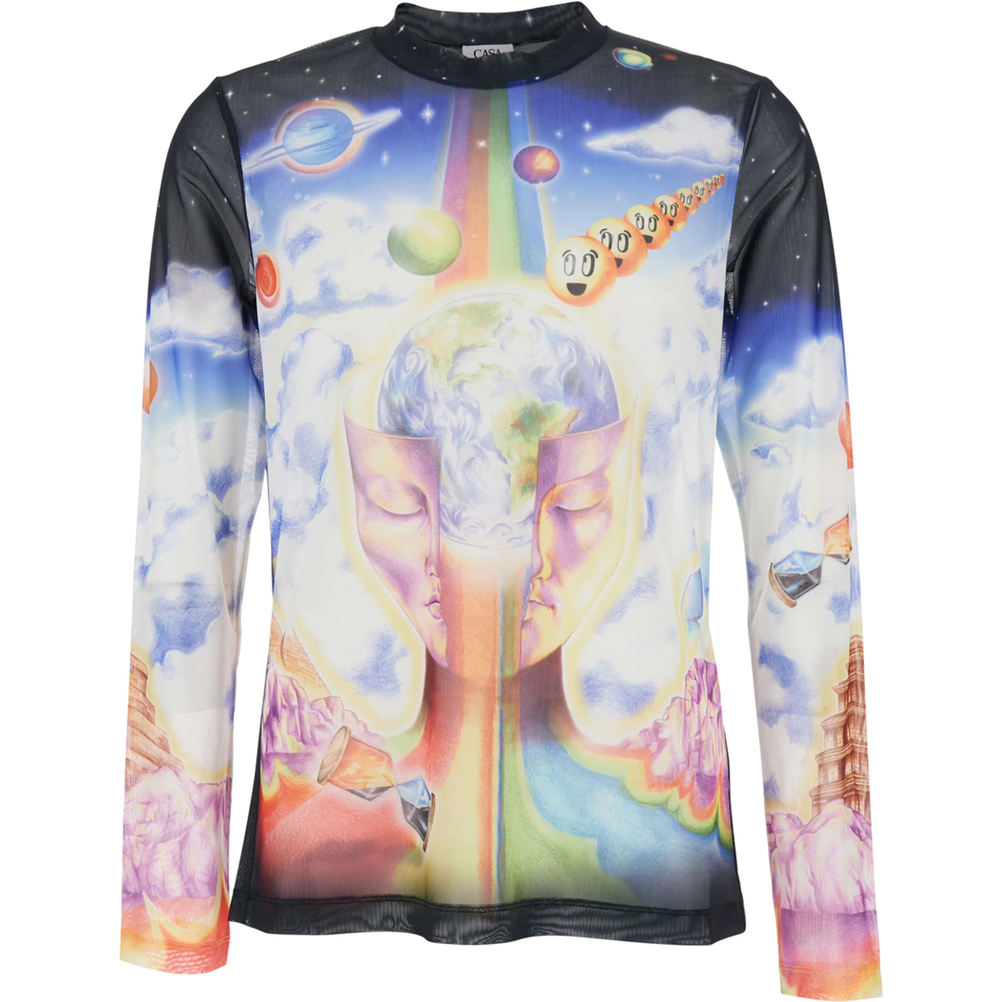 Multicolor Long Sleeve Crew Neck T-Shirt with All-Over Print in Stretch Tech Fabric Man