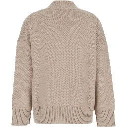 Beige cashmere high-neck long-sleeve pullover for women