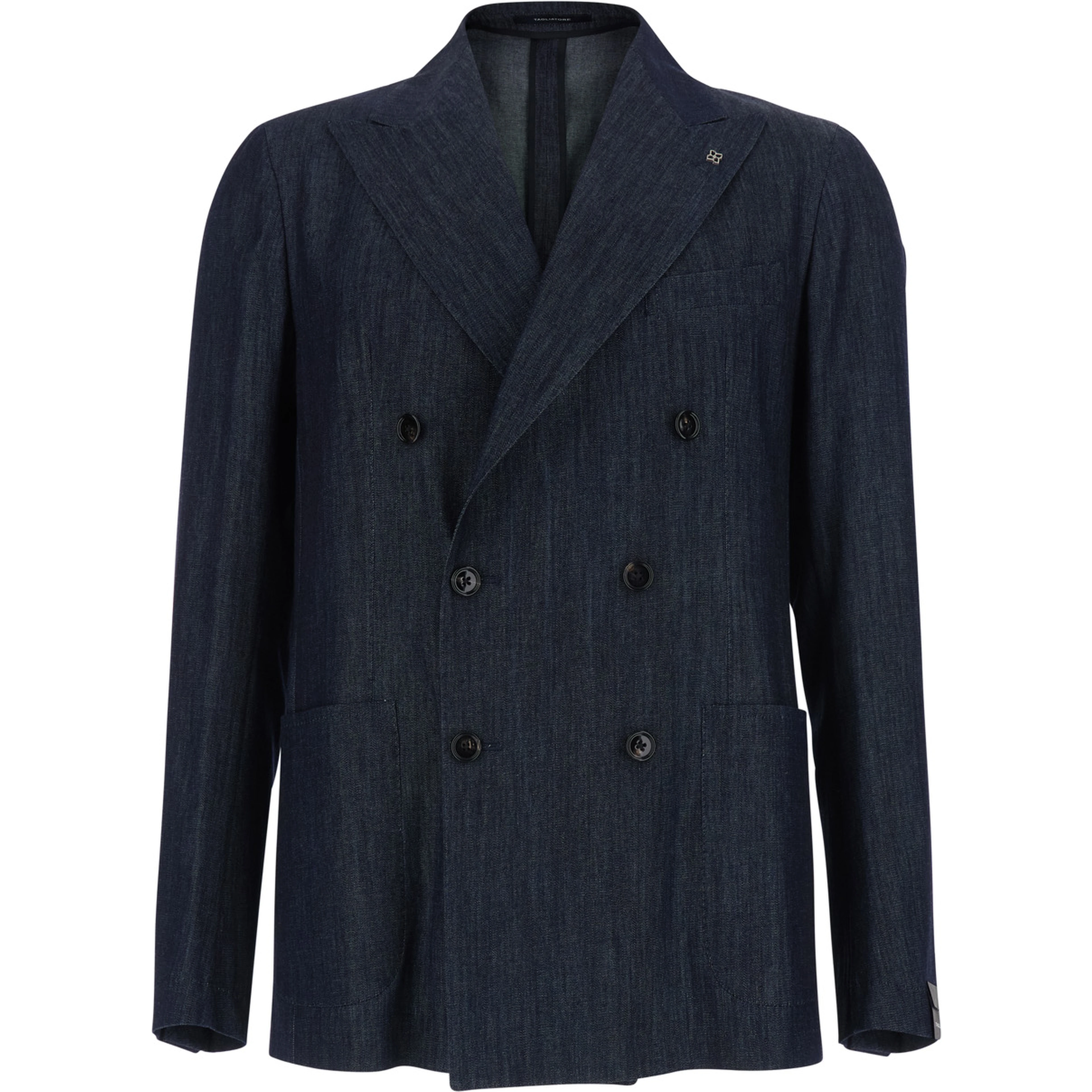 Blue Double-breasted Jacket with Peak Revers in Denim for Men