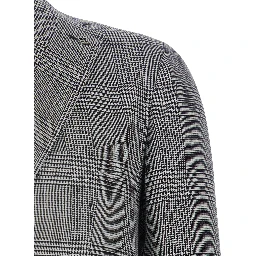 Grey Single-Breasted Jacket with Notched Revers and All-Over Houndstooth Motif in Cotton and Linen Man