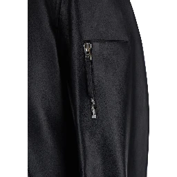 Black Jacket with Classic Collar and One Zip Pocket on the Sleeve in Leather for Men