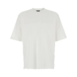 White Crew Neck T-Shirt with Maxi Logo Lettering on the Back in Cotton for Men