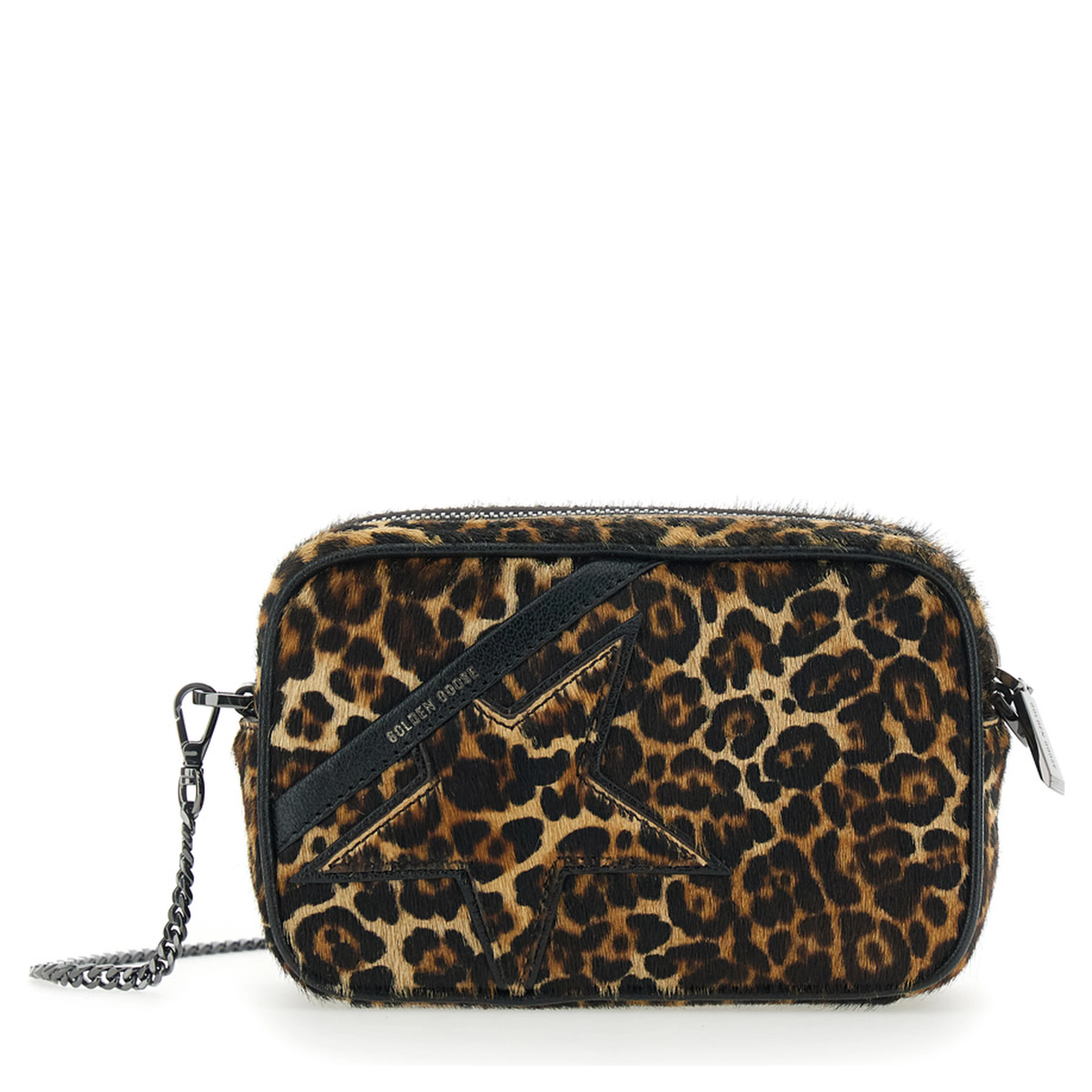 Brown Shoulder Bag with Star Patch on the Front and Fur Texture in Leather for Women