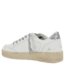 Ballstar 2 White Sneaker with Star Patch with Glitter and Glitter Heel and Logo Lettering in Leather Women