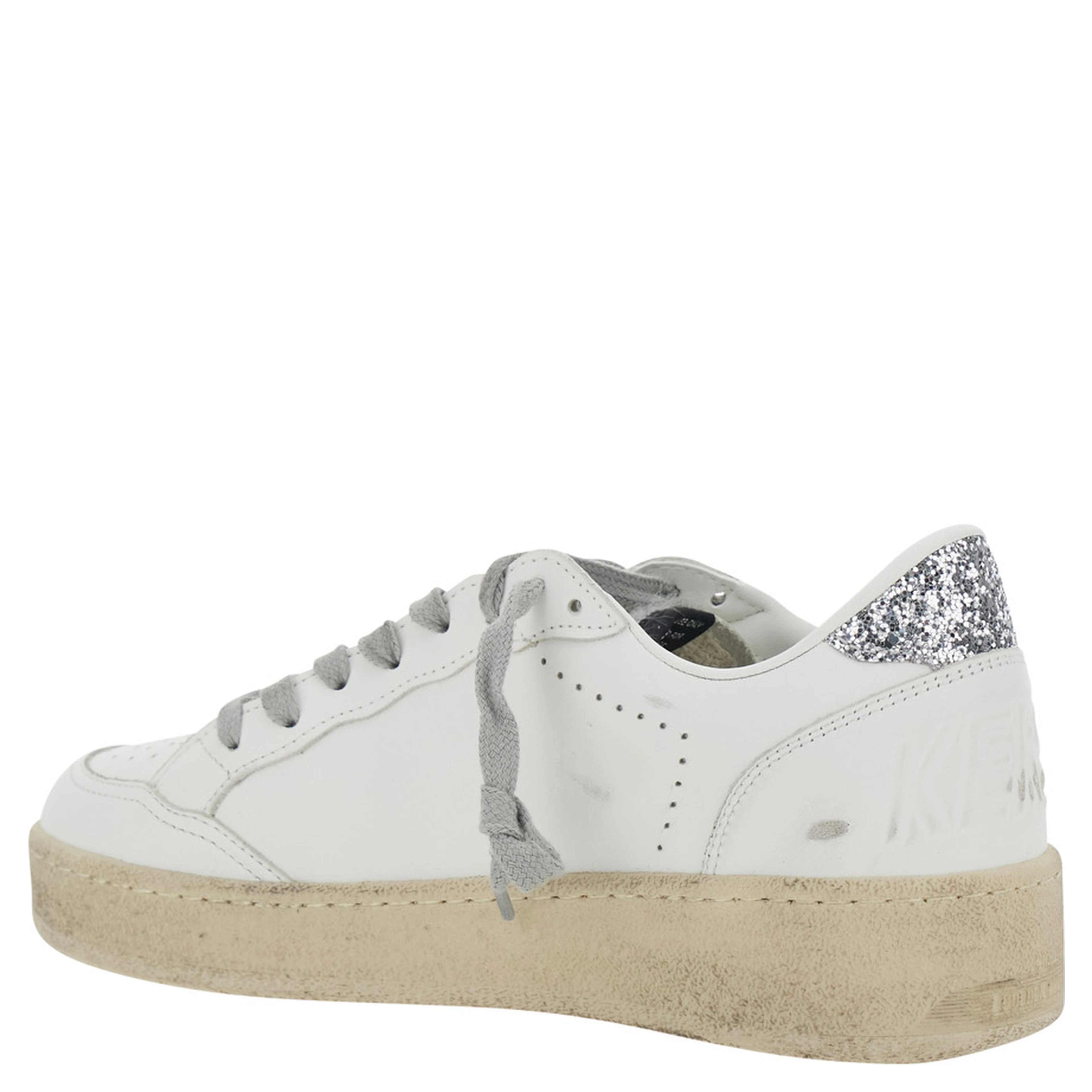 Ballstar 2 White Sneaker with Star Patch with Glitter and Glitter Heel and Logo Lettering in Leather Women