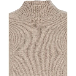 Beige cashmere high-neck long-sleeve pullover for women