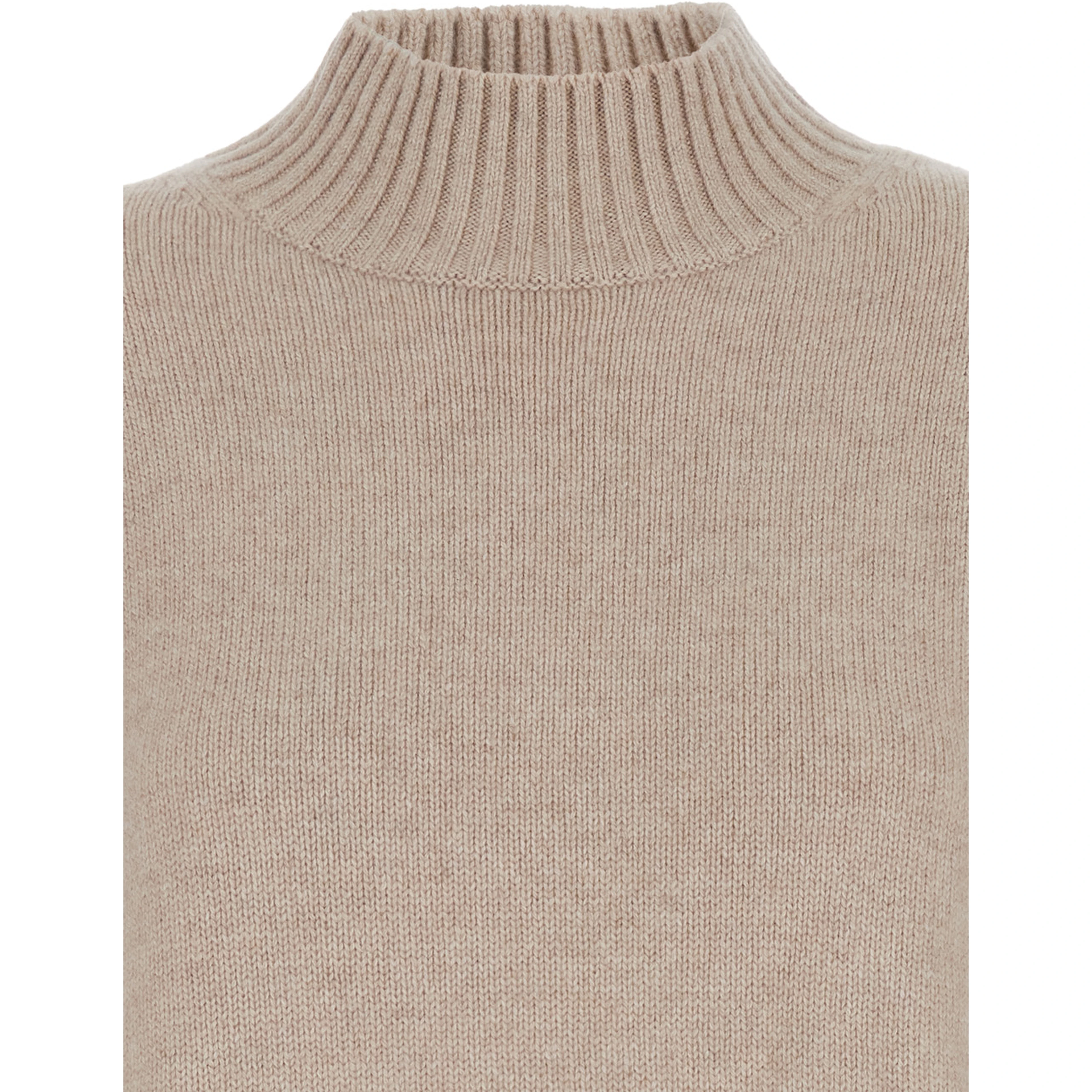 Beige cashmere high-neck long-sleeve pullover for women
