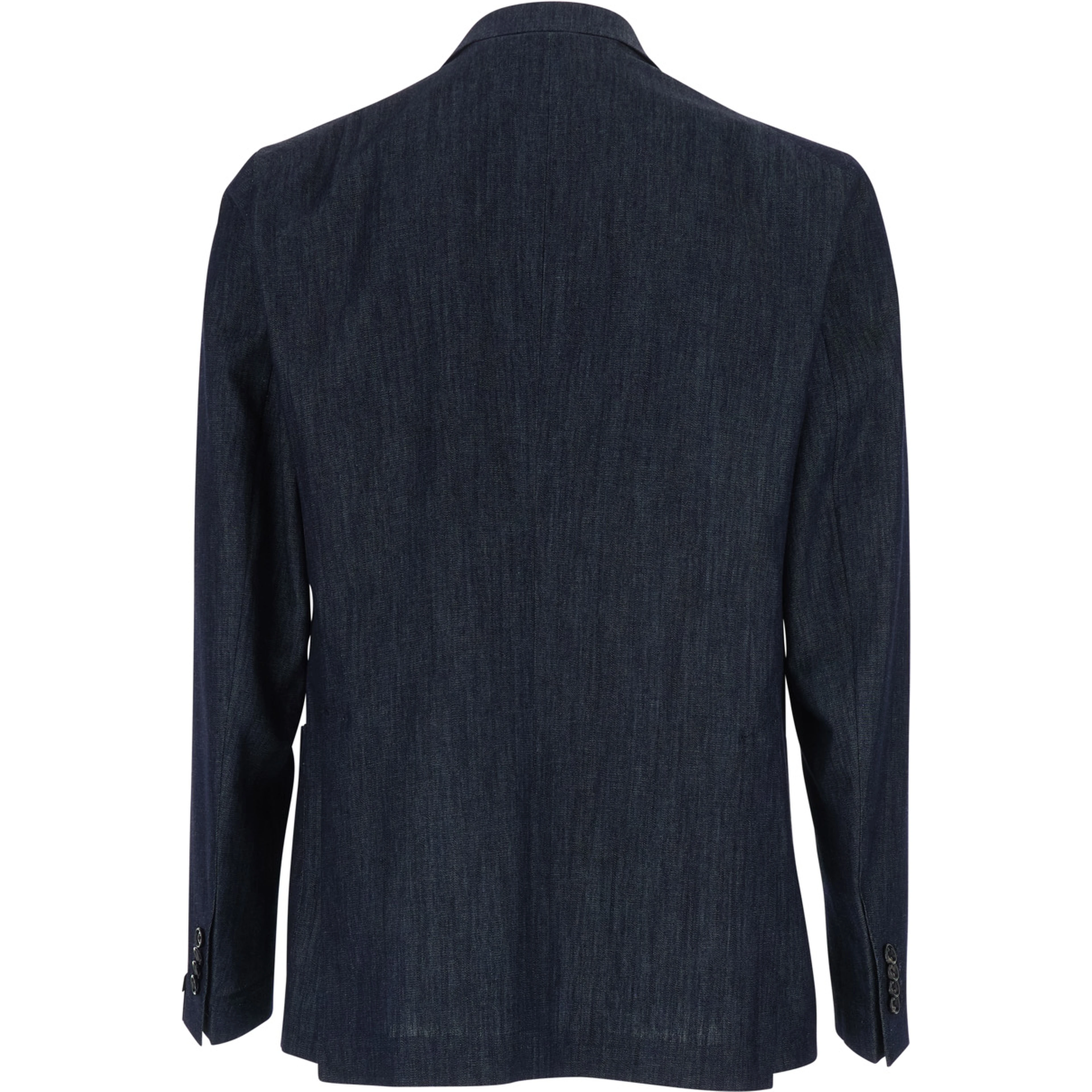 Blue Double-breasted Jacket with Peak Revers in Denim for Men