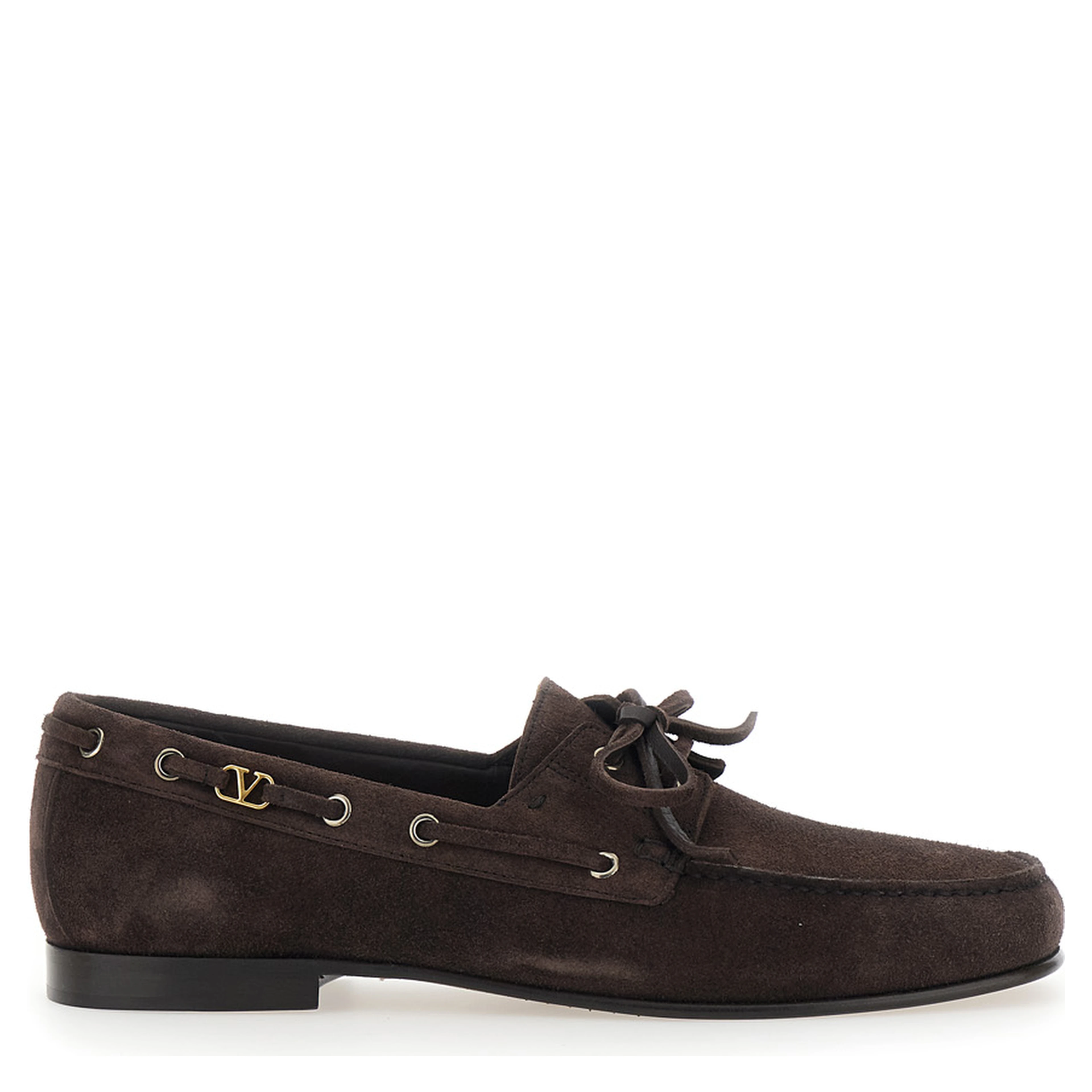 Brown Loafers with Rounded Toe and Laces with Bow on the Front in Suede Man