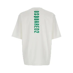 White Crew Neck T-Shirt with Maxi Logo Lettering on the Back in Cotton for Men
