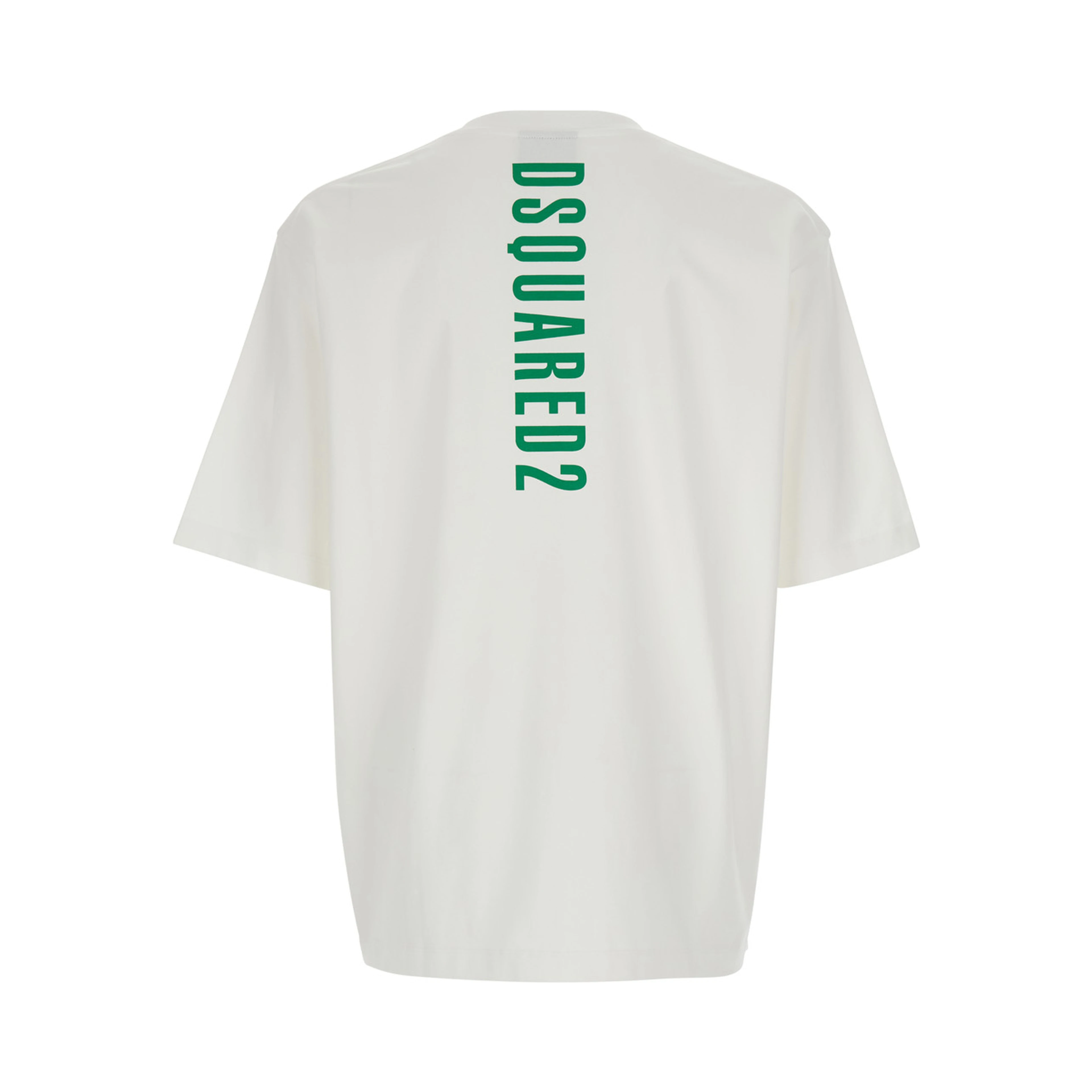 White Crew Neck T-Shirt with Maxi Logo Lettering on the Back in Cotton for Men