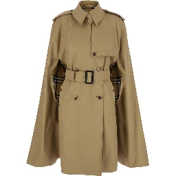 Bellemont Beige Cape with Classic Collar and Front Belt in  Cotton for Women