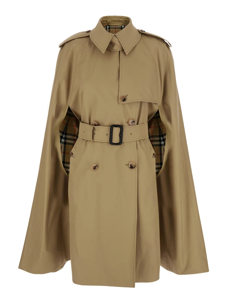 Bellemont Beige Cape with Classic Collar and Front Belt in  Cotton for Women