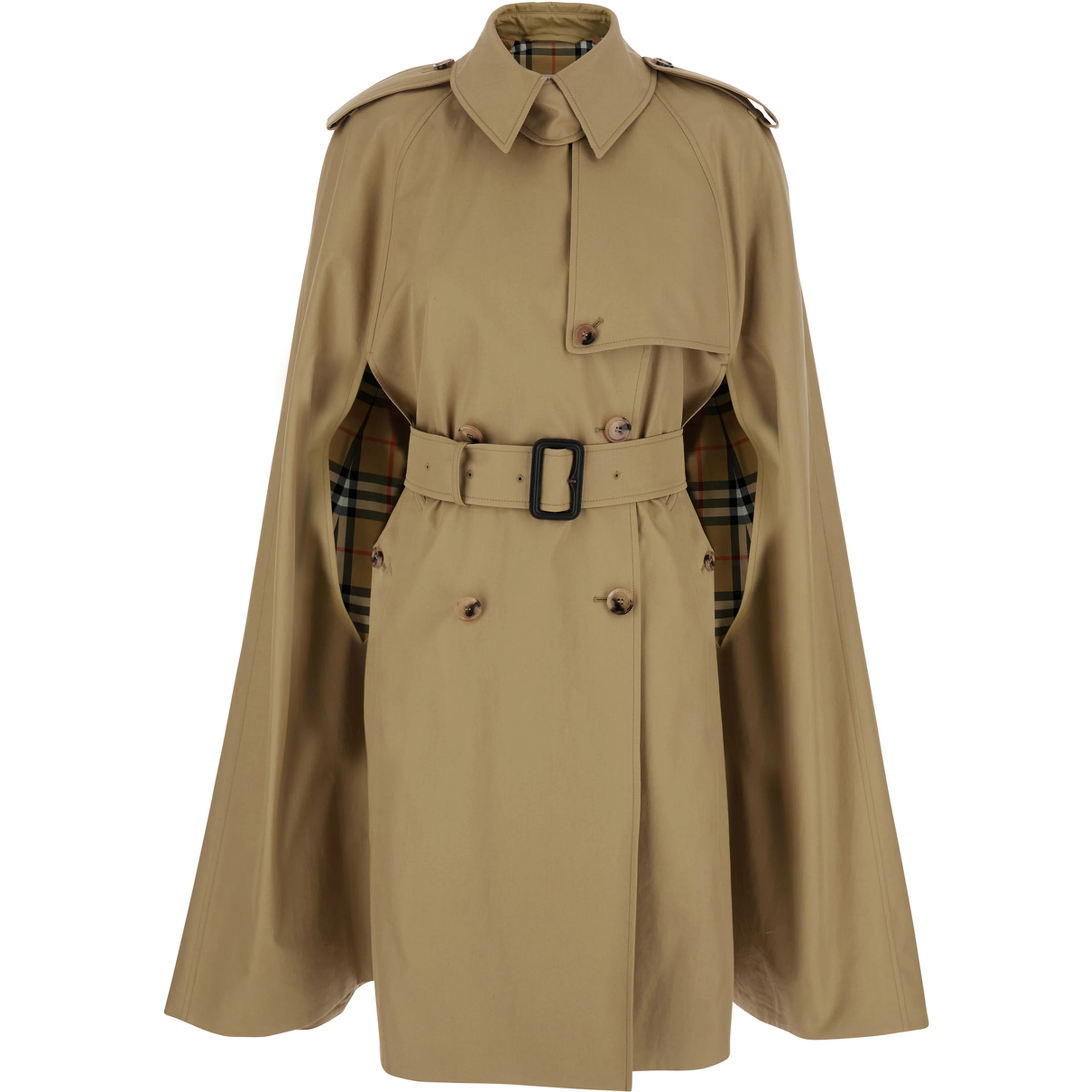 Bellemont Beige Cape with Classic Collar and Front Belt in  Cotton for Women