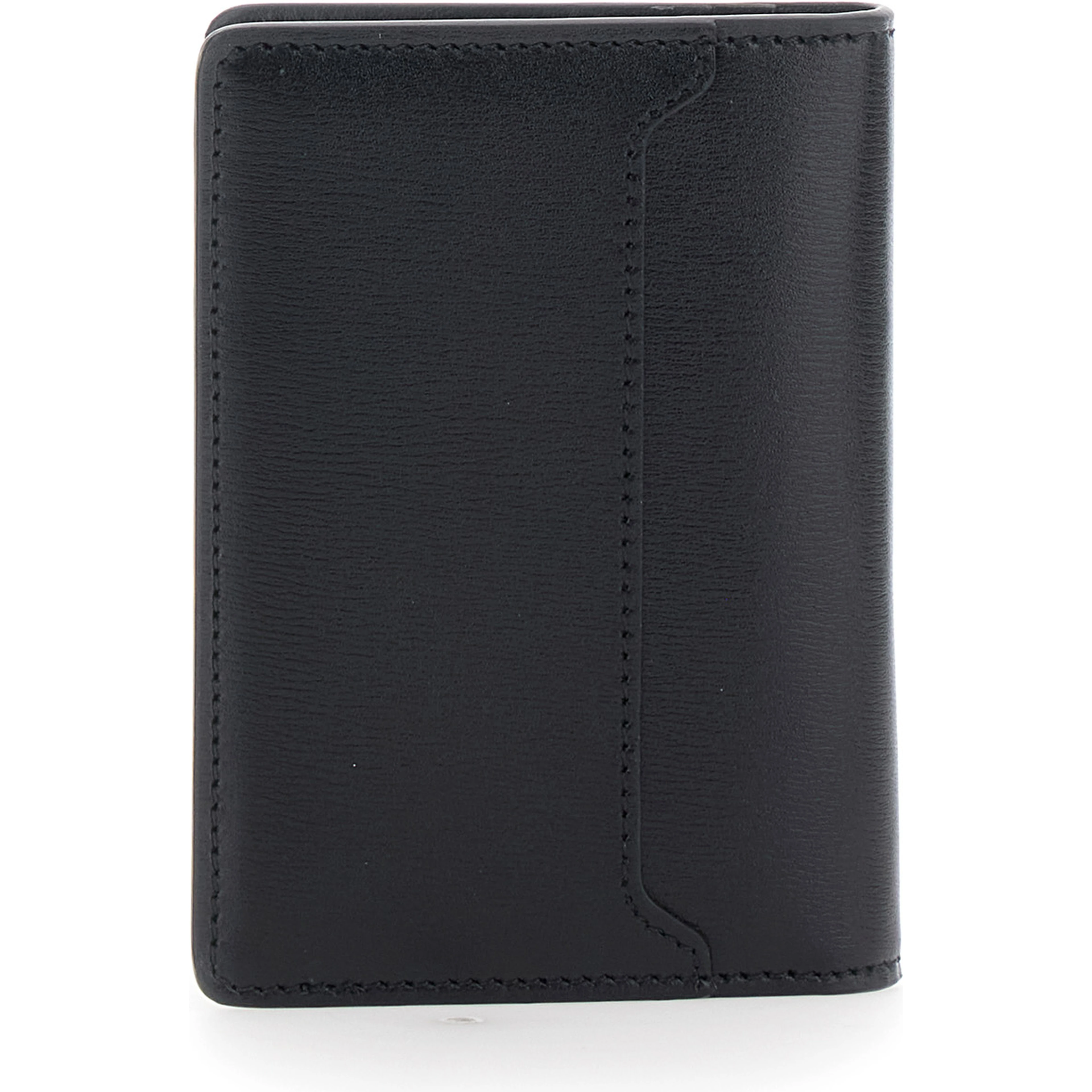 Black Card Holder with FF Logo Plate on the Front and Rectangular Design in  Leather Man
