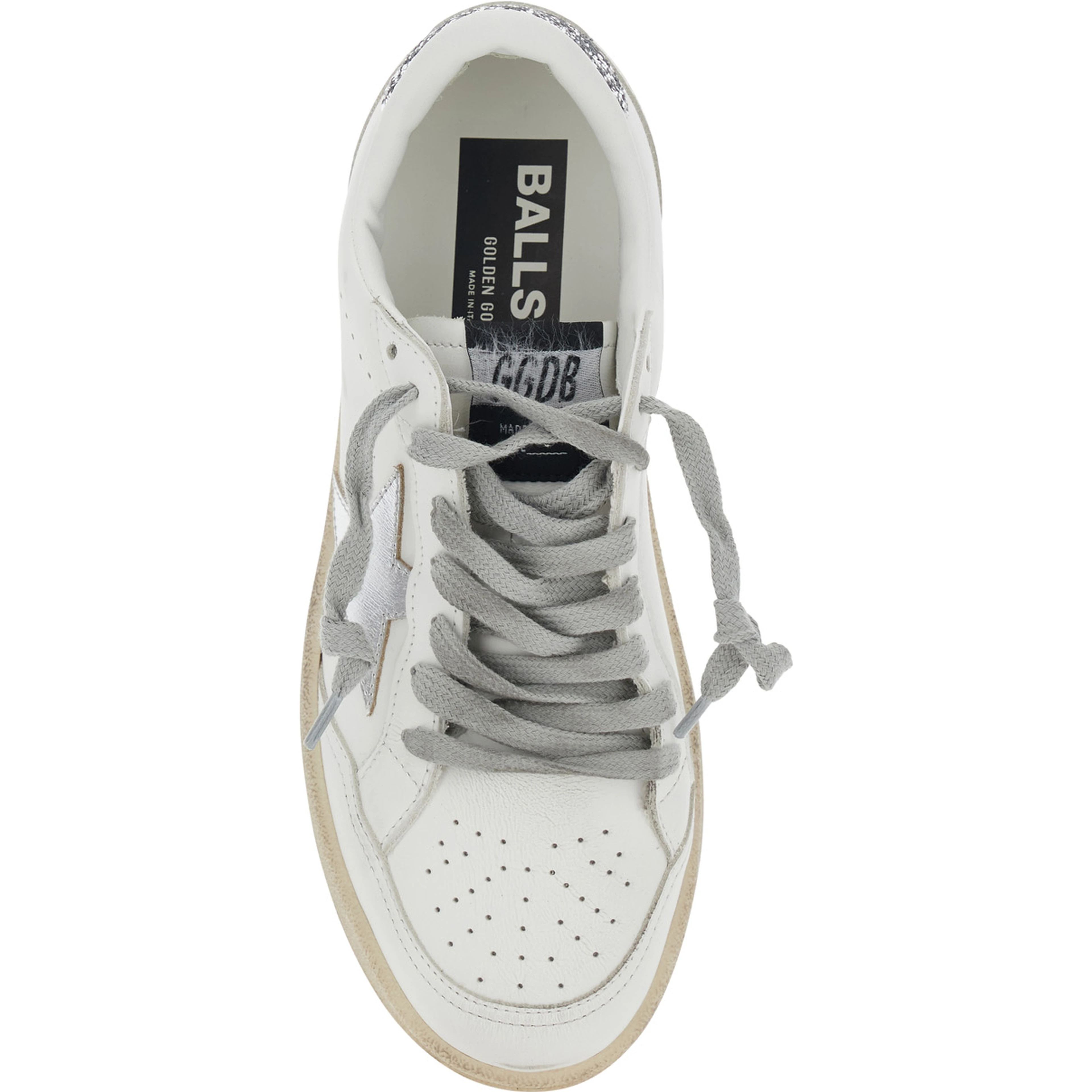 Ballstar 2 White Sneaker with Star Patch with Glitter and Glitter Heel and Logo Lettering in Leather Women
