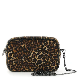 Brown Shoulder Bag with Star Patch on the Front and Fur Texture in Leather for Women