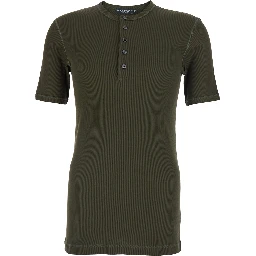 Serafino Green Crew Neck T-Shirt with Ribbed Knit in Cotton for Men