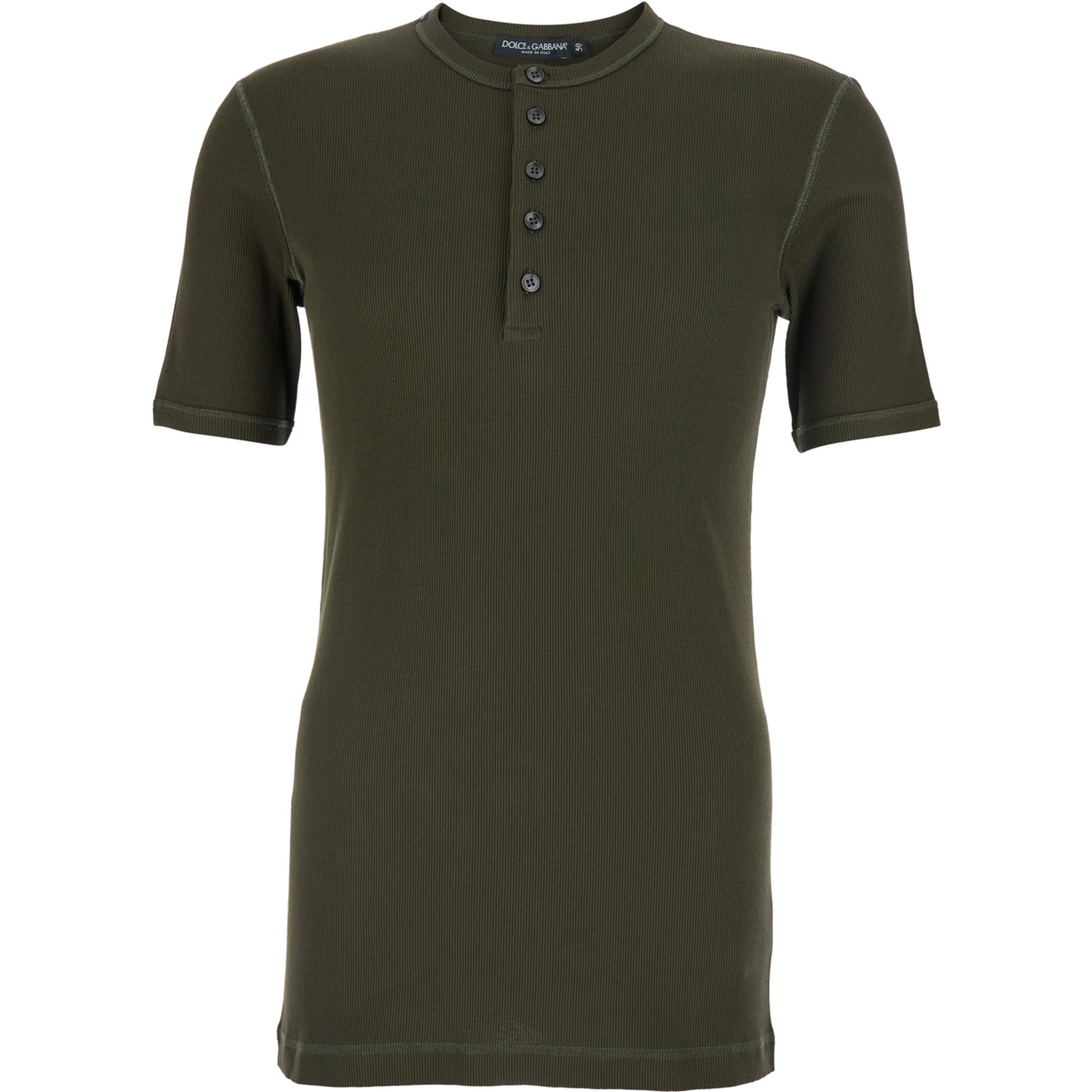 Serafino Green Crew Neck T-Shirt with Ribbed Knit in Cotton for Men
