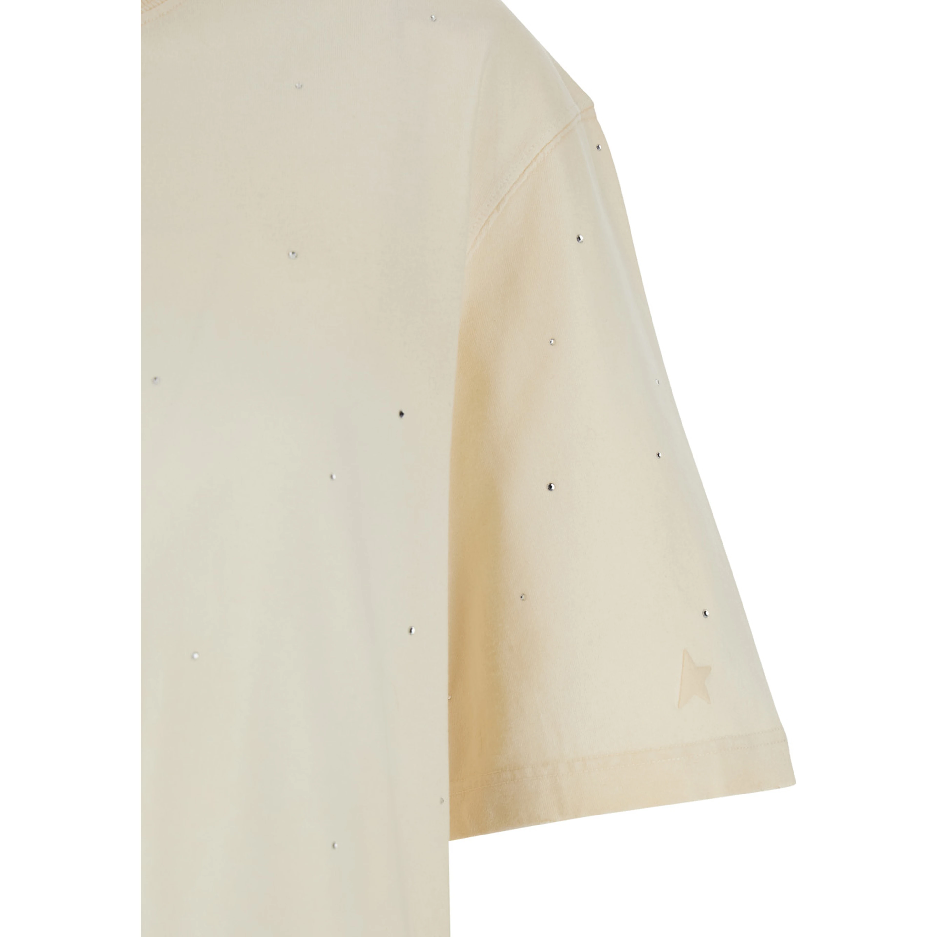 White Crew Neck T-Shirt with Rhinestone Decoration and Print on the Back in Cotton for Men
