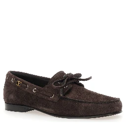 Brown Loafers with Rounded Toe and Laces with Bow on the Front in Suede Man