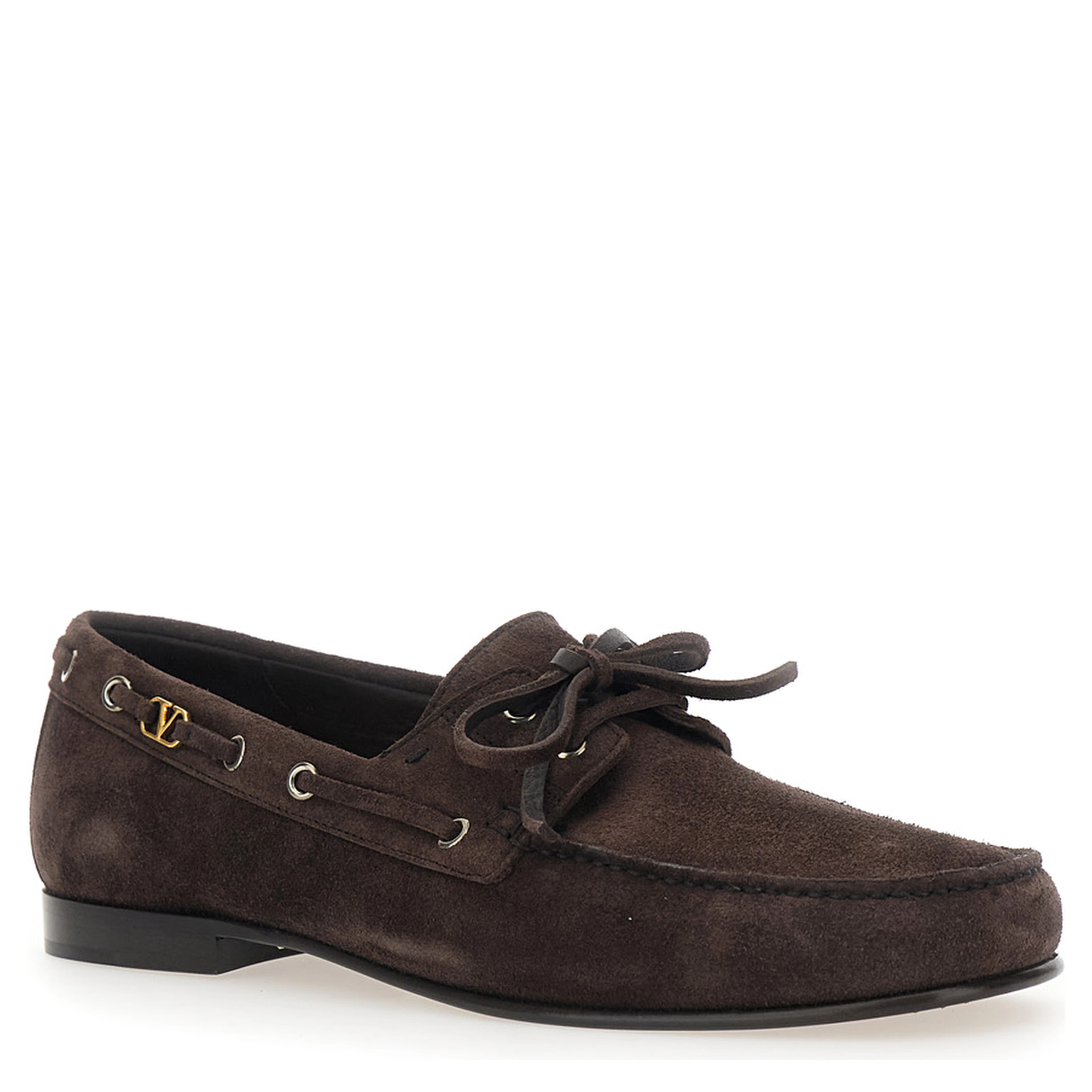 Brown Loafers with Rounded Toe and Laces with Bow on the Front in Suede Man