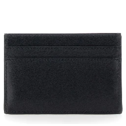 Black Card Holder with FF Logo Plate on the Front in Leather for Men