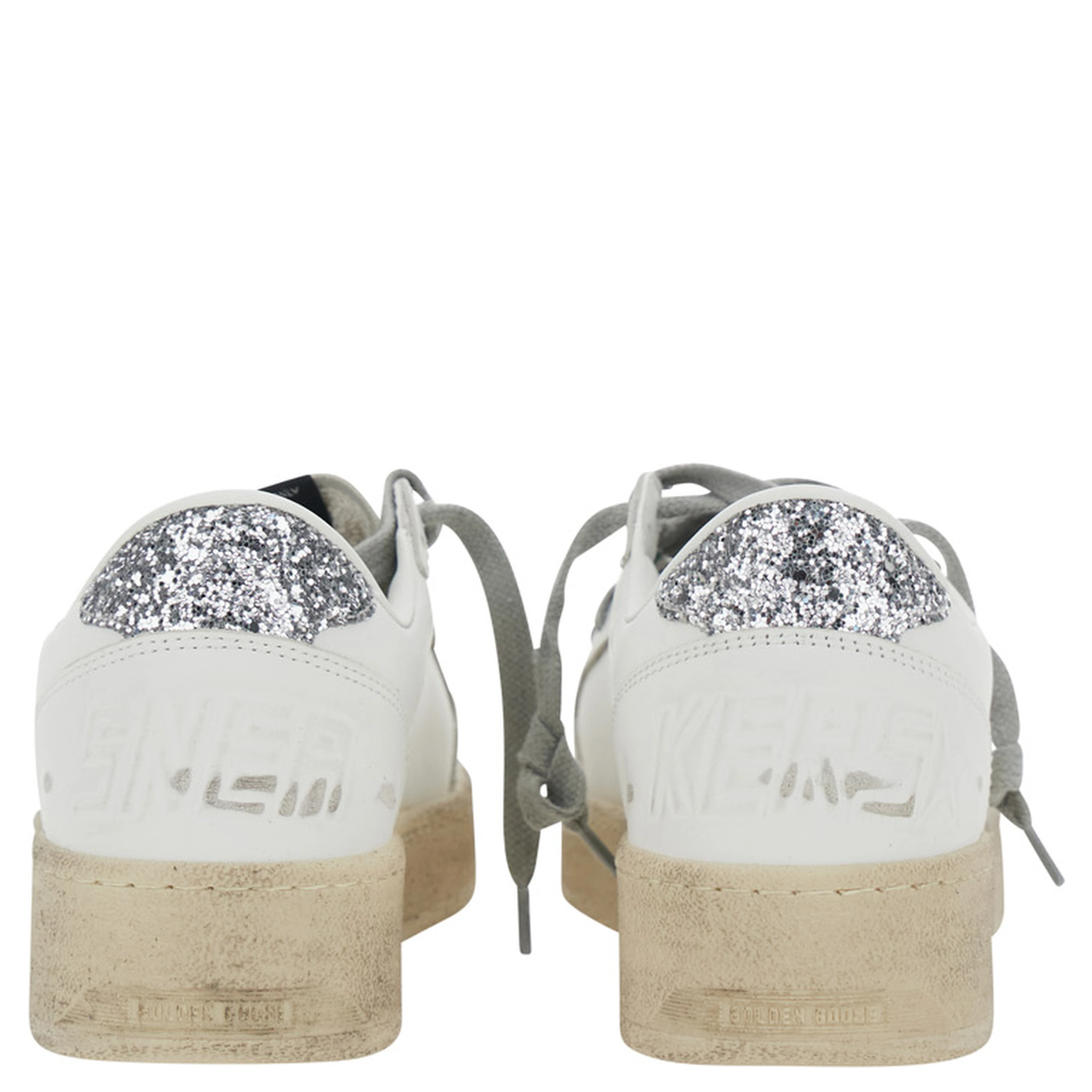 Ballstar 2 White Sneaker with Star Patch with Glitter and Glitter Heel and Logo Lettering in Leather Women