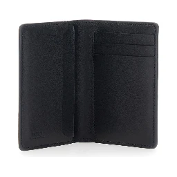 Black Card Holder with FF Logo Plate on the Front and Rectangular Design in  Leather Man