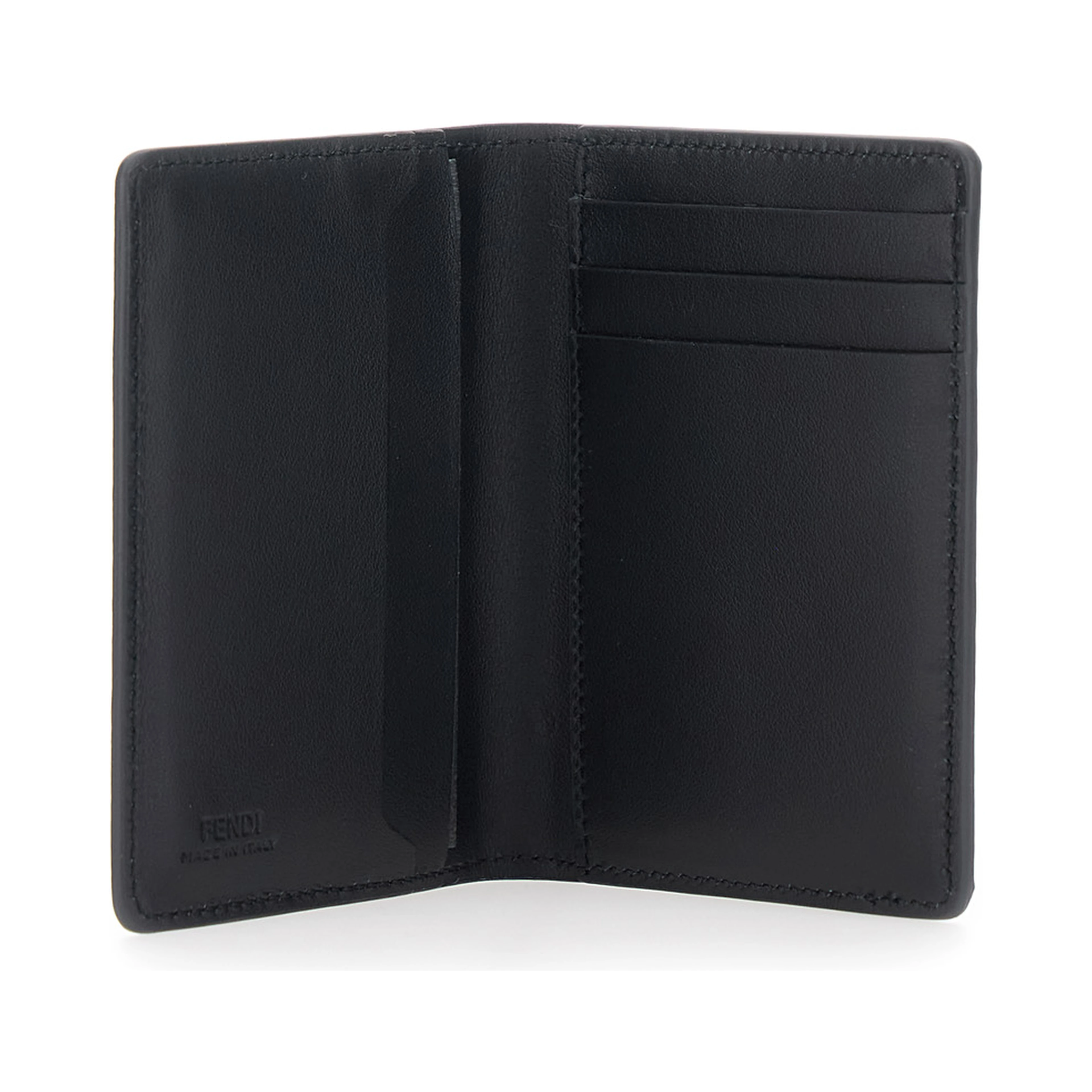 Black Card Holder with FF Logo Plate on the Front and Rectangular Design in  Leather Man