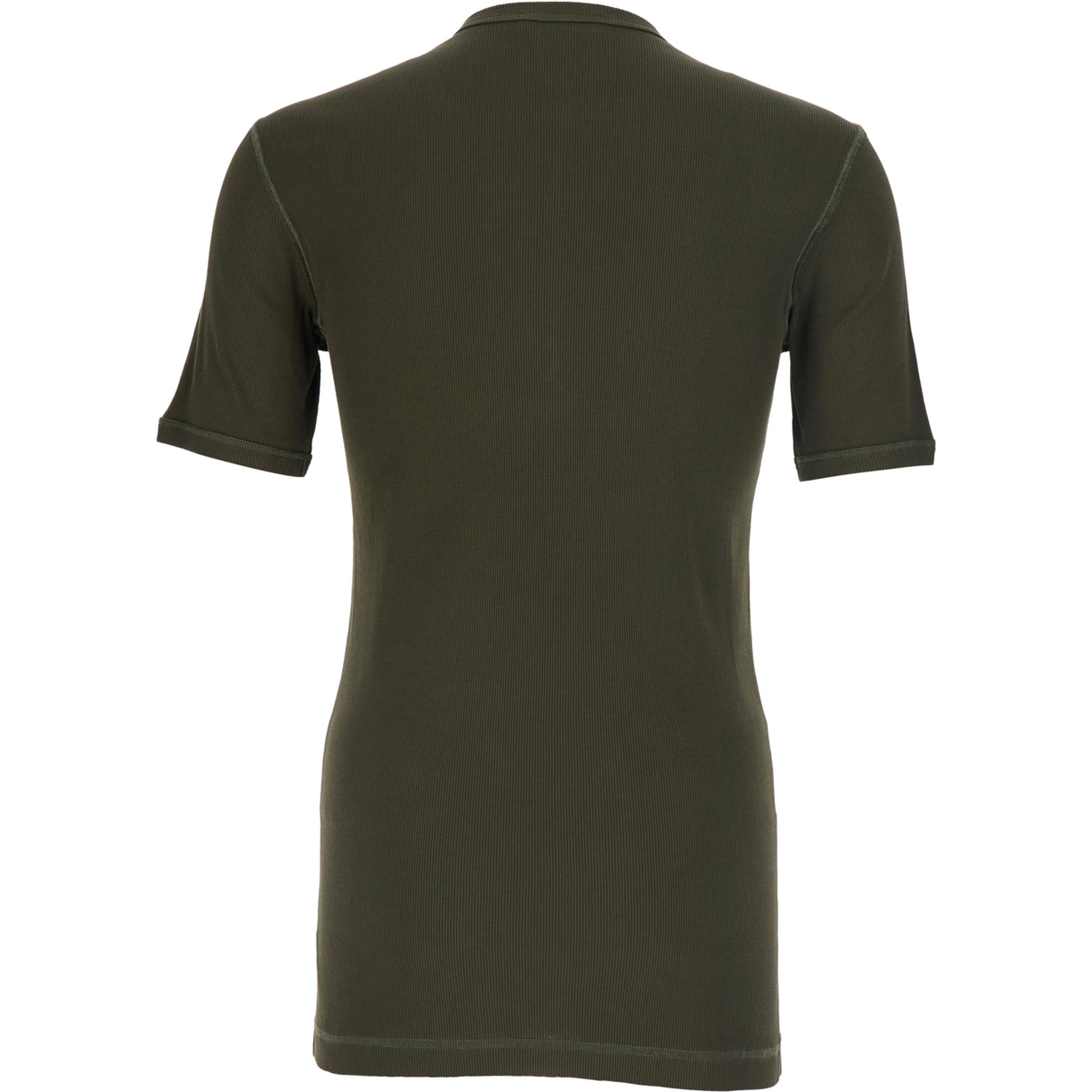 Serafino Green Crew Neck T-Shirt with Ribbed Knit in Cotton for Men