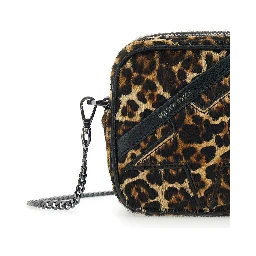 Brown Shoulder Bag with Star Patch on the Front and Fur Texture in Leather for Women