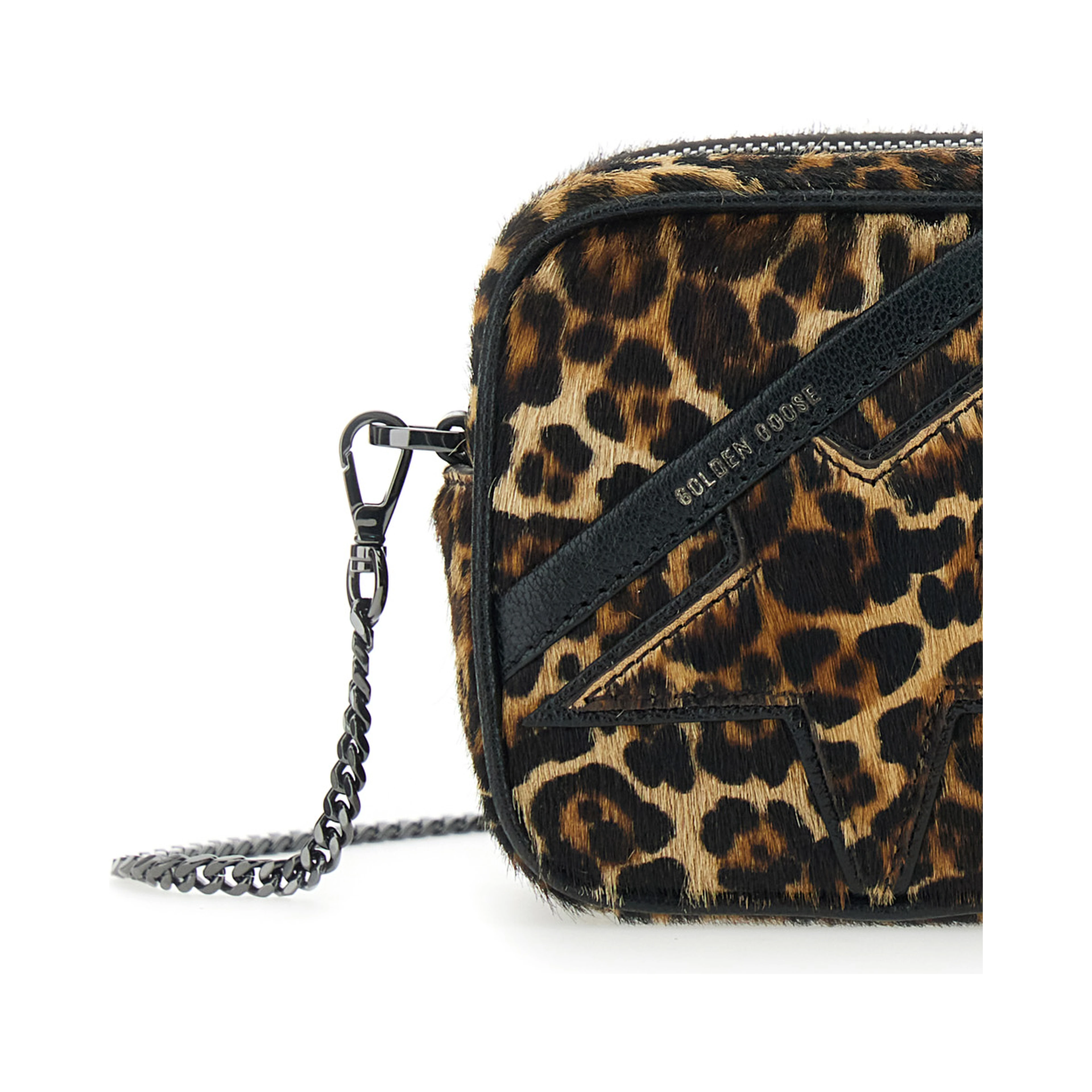 Brown Shoulder Bag with Star Patch on the Front and Fur Texture in Leather for Women